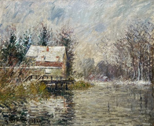 Maison au bord de l’eau, effet de neige - Loiseau, Gustave 
