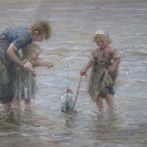 Mother and Children Playing in the Water - Blommers, Bernardus Johannes  