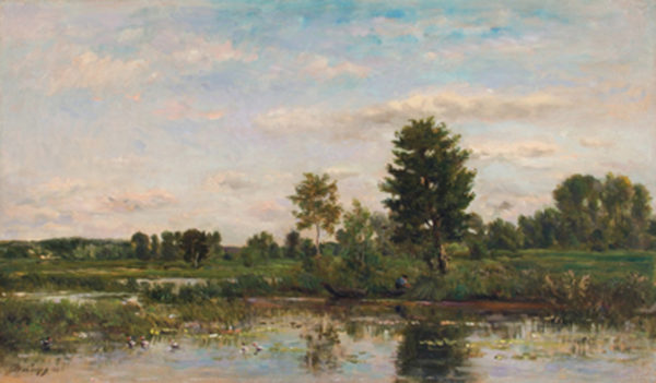 La Barque au bord de la Rivière - Daubigny, Charles Francois 