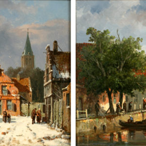 A Pair of Summer and Winter Town Scenes - Eversen, Adrianus 