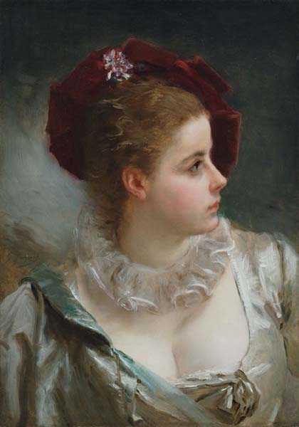 Young Beauty with Red Hat - Jacquet, Gustave Jean 