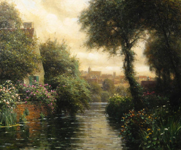 Cottage along Canal with Village in the Distance - Aston Knight, Louis 