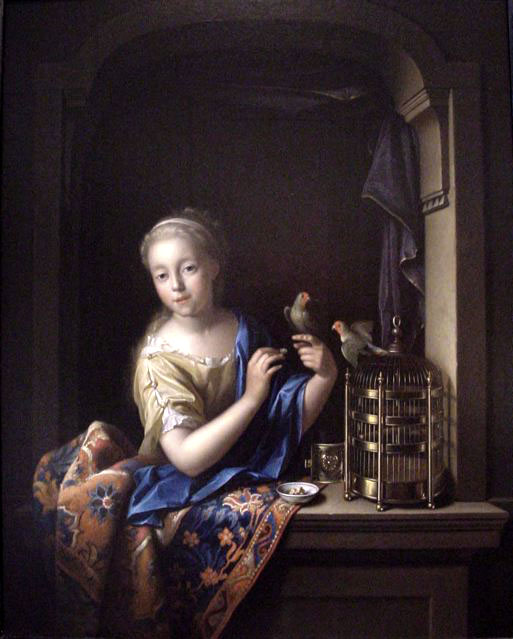 A Young Girl at the Window with a Parrot - Werff, Pieter Van der  