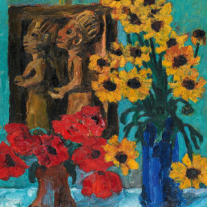 A Still Life of Flowers with a Wooden Sculpture - Nolde, Emil